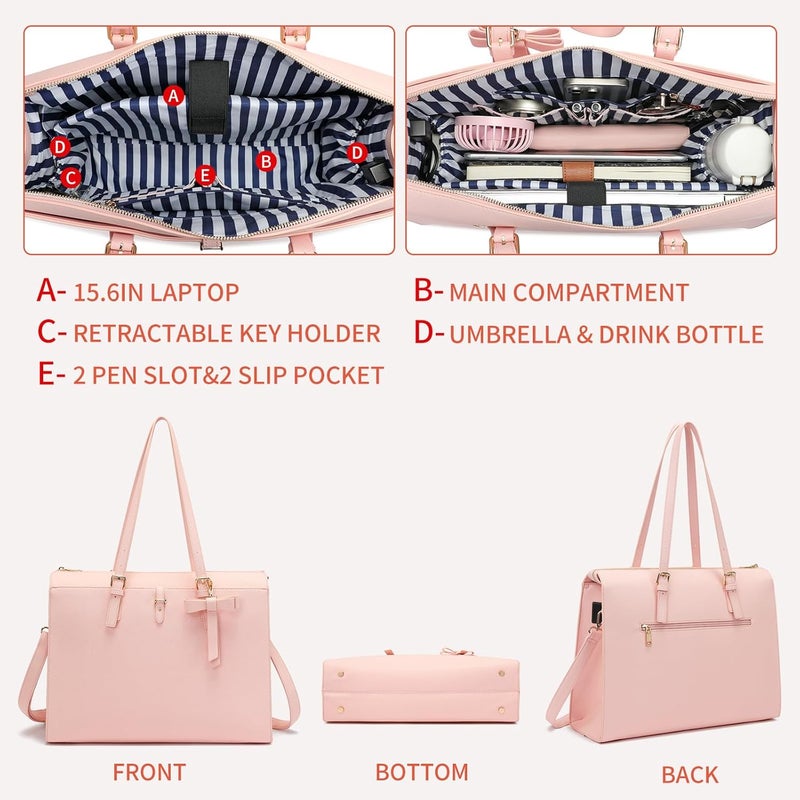 Keyli 4pc Sets Laptop Bag for Women Large Leather Laptop Briefcase with USB Charging Port Computer Shoulder tote Bags Purse - Image 5